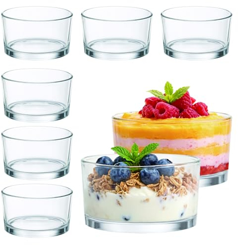 YBCPACK 8 Pack 6oz Glass Dessert Bowls - 200ml Small Glass Dessert Cups Set of 8 for Pudding, Sundae, Parfait & Snacks | Elegant Crystal Clear Ice Cream Bowls for Parties, Weddings & Daily Treats