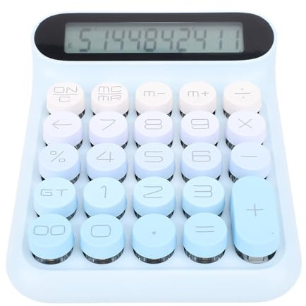 Cosiki Calculadora de Teclas Mecánicas, Calculadora de Escritorio con Interruptor Azul, con Pantalla LCD de 24 Teclas con Suspensión Automática y Batería de 600 MAh, Ideal para Contabilidad, (Blue)