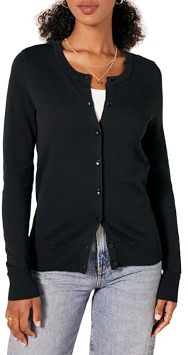 Amazon Essentials Damen Leichte Rundhalsstrickjacke (Erhältlich In Übergröße), Schwarz, M