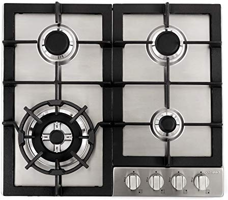COSMO 640STX-E 24 in. Gas Cooktop with 4 Sealed Burners, Drop-In Counter-Top Cooker Cooktop with Cast Iron Grate and Melt-Proof Metal Knobs in Stainless Steel