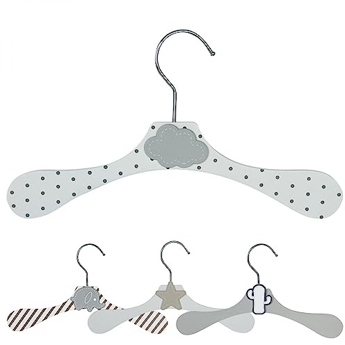 Monsieur Bébé - Lot de 10 cintres en Bois 28 cm pour bébé, Enfant avec Crochet pivotant - 4 modèles