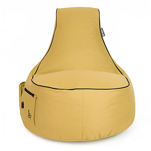 BuBiBag Gaming Sitzsack zum Zocken mit USB-Anschluss & Taschen, Headset Halterung, Gamer Sessel für Kinder und Erwachsene, Beanbag Indoor und Outdoor - JokerBag (Sand)