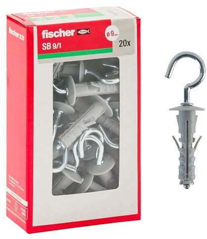 Fischer 20 tacos con gancho ojo abierto SB 9, universales con gancho para fijación en pared y hormigón, 508231