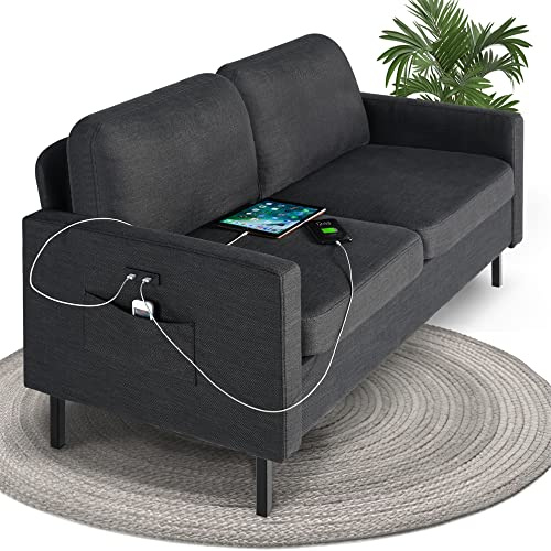 56'' Dark Grey Fabric Loveseat Small Couch with 2 USB for Living Room Sofa
