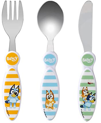 Bluey Kids 3 Piece Cutlery Set – Includes Knife, Fork and Spoon | Child-Friendly Stainless Steel Flatware Set, BPA-free, food-Safe Material Children's Travel Cutlery Set | Non-Slip & Reusable
