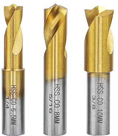 Mesee Lot de 3 Forets à Souder par Point, Fraise à Dépointer HSS CO Outil de Forage de Soudure Plaquée en Titane 6.5mm/8mm/10mm pour enlever Joints de Soudure en Tôle