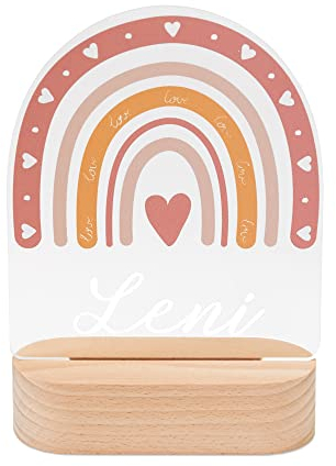 wunderwunsch - Personalisiertes Nachtlicht für Babys - Individuelle Nachttischlampe für Kinder - Personalisierte Geschenke Kinder - Babygeschenk - Geschenk zur Geburt Bambus + Acrylglas