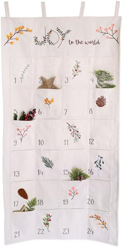 Pappersdrake adventskalender 2025 – broderad tygväggkalender Joy to the World – med tygpåsar för fyllning – hög kvalitet och återanvändbar