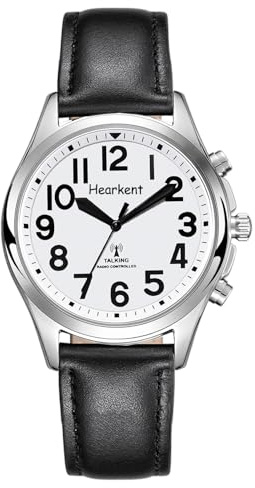 Hearkent Orologio parlante da donna con numeri giganti, facile da leggere anziani ipovedenti, anziani, orologio da polso semplice alla moda, cronometraggio preciso, Nero , Cinghia