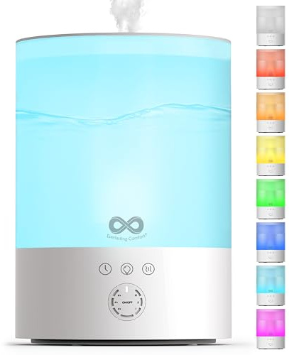 Everlasting Comfort 2.5L Top Fill Humidifier for Bedroom – Quiet, Easy to Fill & Clean, 24HR Runtime, Night Lights, Timer, Ultrasonic Cool Mist, Auto Shut-Off, Essential Oil Diffuser - White