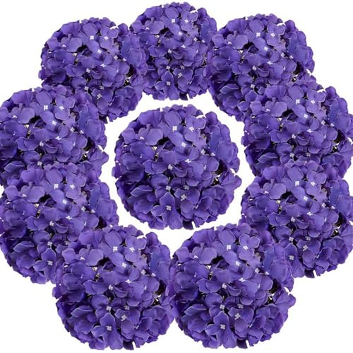 Gcroet 10 st hortensia konstgjorda blommor 33 cm lång stam falska hortensior realistisk siden hortensia falsk hortensia blommor för dekoration, bröllop, förlovning, lila