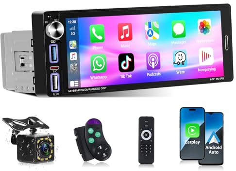 Podofo Bilradio A-pple Carplay Wireless 1Din Android Radio, Bil Stereo 6,9 tum HD-pekskärm, Android Auto/Bluetooth 5,2/spegellänk/rattkontroller/FM/EQ/USB/Type-C-port + mikrofon