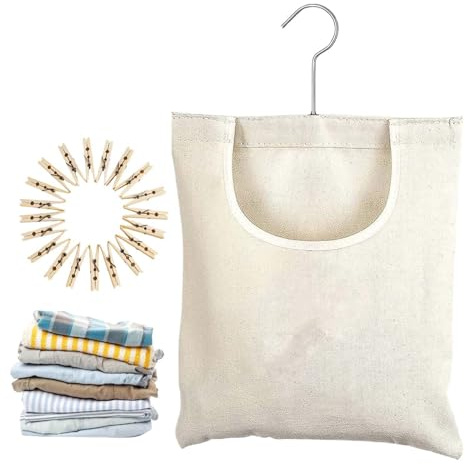Bolsa para Pinzas de Ropa Exterior | Saco De Pinzas De Lona Con Gancho,Organizador de Colada Giratorio 360° con Ancha para Jardín Balcón Terraza Dormitorio