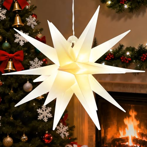 3D Estrella de Navidad LED, 30cm Estrellas Plegable con Luz, Estrella de Navidad con Luz de Colores Cálidos, LED Estrellas Colgantes Decoración Navideña para Interior y Exterior (Blanco)