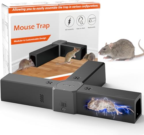 Hoelg Trampa Eléctrica para Ratas con 3 Cajas de Cebo, Voltaje Potente de 2000V para Matar Ratas al Instante, Trampa para Interiores, Eficaz para Ratones Pequeños