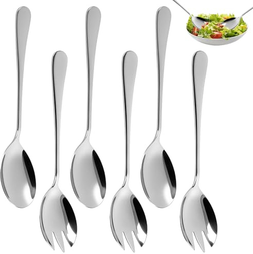 Varenzya 6 Piezas Juego De Cubiertos para Ensalada, 20cm Cuchara de Ensalada Tenedor de Acero Inoxidable, Aptos para Lavavajillas, Cubiertos para Servir Ensalada para Cocina, Restaurante, Fiesta