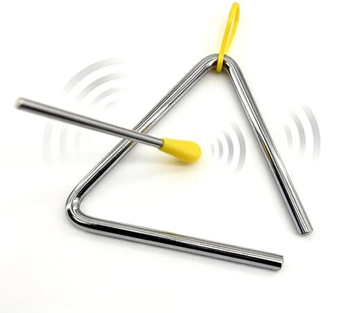 Triangle Instrument 5-inch, Stainless Steel Triangle Musical Instrument with Plastic Handle, Heavy-Duty Steel Design, Suitable for School Band, Early Development of Rhythm Instruments