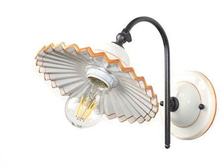 VANNI LAMPADARI - Applique da Parete Interno Plissè - Lampada da Parete con Braccio Orientabile in Ceramica Decorata a Mano - Applique Camera da Letto - Applique Bagno - Cucina – Soggiorno