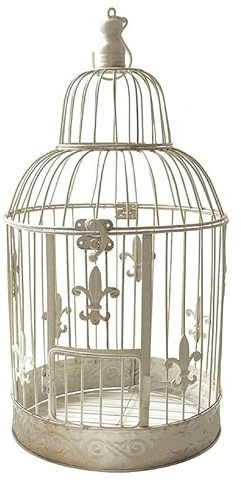 zeitzone Deko Vogelkäfig Lilie Nostalgie Voliere Landhausstil Antik-Weiß 38cm