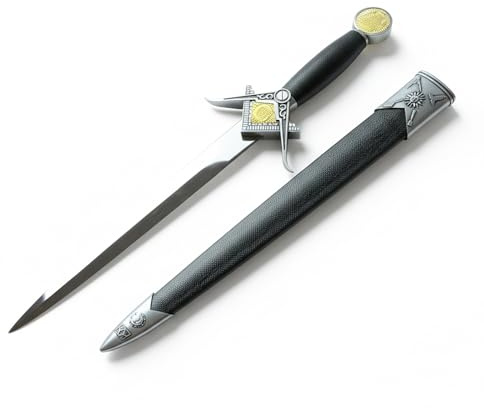 Freemason Square & Compass with Working Tools Masonic Short Sword Dagger - [Black & Silver]
