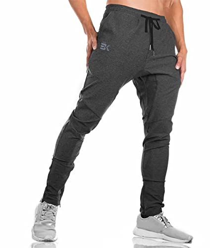 BROKIG Mens Gym Joggers Sweatpants, Causal Slim Fit Running Trousers Tracksuit Jogging Bottoms with Double Pockets(Small,Grey)
