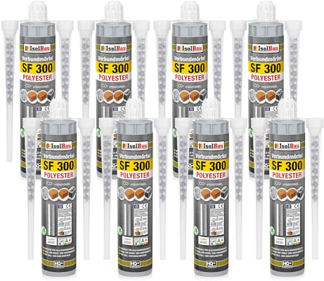 Isolbau SF 300 Injektionsmörtel 8 x 300 ml Montagemörtel, 16x Statikmischer - Verbundmörtel für Beton, Mauerwerk, Holz & Stahl