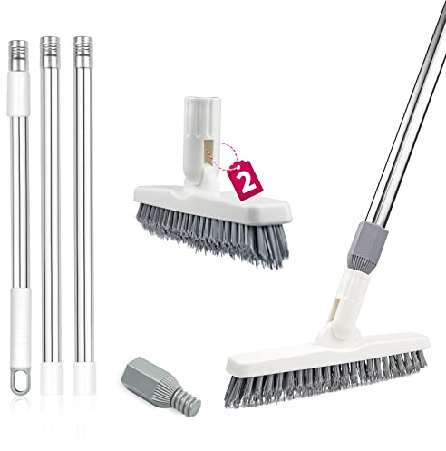 ITTAHO 2 Stück Fugenbürste mit langem Griff, drehbare Reinigungsbürste – ausziehbarer langlebiger Griff Fugenreiniger Bürste Weiß & Grau