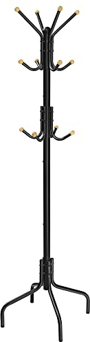 SONGMICS Coat Stand, Metal Coat Rack with 12 Hooks, 4 Legs, Hang Coats, Jackets, Hats, Bags, for Hallway Bedroom Office, Black RCR031B01