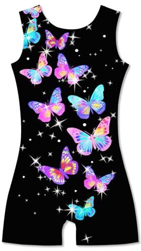 TUONROAD Girls Gymnastics Outfits Size 7/8 7-8 Years Old Black Butterflies Biketards Bodysuits for Dance