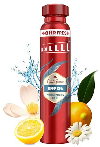 Old Spice Deep Sea Men’s Deodorant Body Spray ml, Aluminium Free, Long Lasting Perfume Quality Scent, 48H Fresh, Anti-White Mark and Yellow Stain