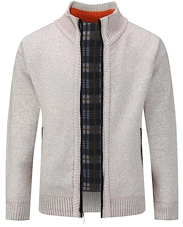 Allthemen Cardigan Homme Veste en Maille Gilet Ouvrez Front Zippé Sweater | Doublure Polaire Chaleur,Manches Longues,Coupe Ample,Col Montant,Chandail Automne Hiver,Pulls Unie,Tricots Basique Léger