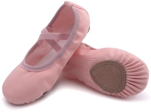 Uniuni Scarpette Danza Classica Bambina Tela Scarpe da Balletto Donna Mezza Punta Ginnastica Scarpe Ragazze Suola in Cuoio Ballo Pantofole Rosa 26