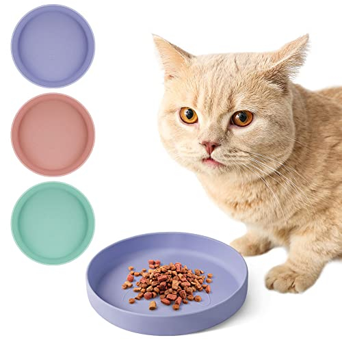 Adiwo Futternapf für Katzen, 18cm Silikonnapf Breit Katzennapf Futterschale Flach Katzenschüssel für Trockenfutter und Nassfutter Wasserschale rutschfeste Katzenschüssel für Katzen Hunde Lila
