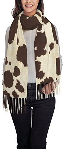 Winter Scarf - Cow Fur Print Women Long Scarves Warm Tassel Shawl Stole For Women Ladies