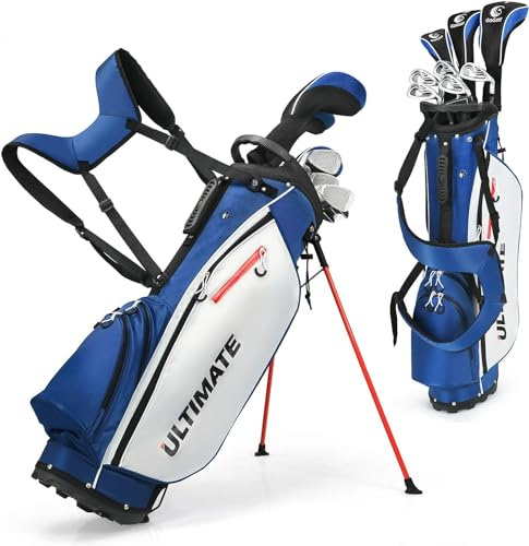 GOPLUS Juego Completo de Palos de Golf, Incl. 1 Driver, 3 Fairway, 5 Hybrid y 1 Bolsa de Pie, con Correas Ajustables, para Hombres y Adolescentes, Mano Derecha (Azul)