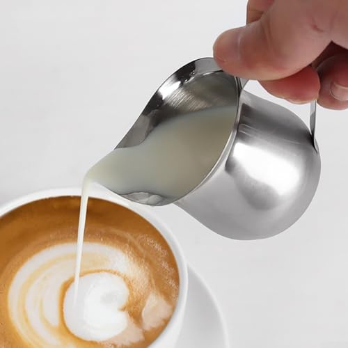 Bricco per latte in acciaio per schiumare caffè e latte da 2 oz, 3 oz, 5 oz, 8 oz (90 ml)