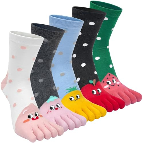 Chaussette à Doigts Femme Intéressant Socquettes Coton Nouveau Orteils Séparés Chaussettes Tabi de Sport Running Chaussette Cute Animal Fruit Modèle - 35-40/5 Paires