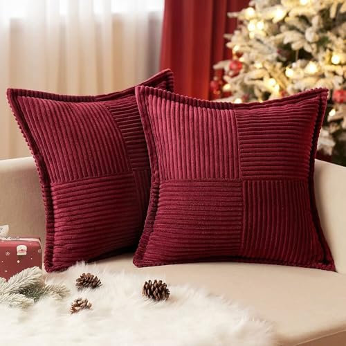EMEMA Kordsammet örngott jul mjuk dekorativ kudde dekorativa örngott 40 x 40 cm örngott soffkuddar dekorativa kuddar soffkuddar set om 2 för vardagsrum sovrum vinröd