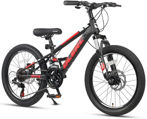 Glerc Skyline kids mountain bike for boys girls, 20 inch bike for 6 7 8 9 10 11 12 years teenagers, 3 or 7 speed bike with front suspension & disc brakes & sturdy frame，black