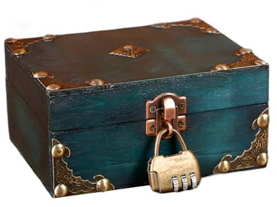ACONDE Coffre au Trésor Vintage en Bois, 15 x 7,5 x 12 cm Boite avec Cadenas, pour Ranger et Décorer des Cadeaux, Vert