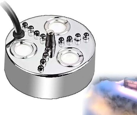 VAYEODEYU Mist Maker，Pond Fogger，Mini Atomizer Mist Machine, Aquarium Ultrasonic Fogger Maker, Small Pond Fog Machine with 12 LED Light for Water Fountain Pond, Halloween(3 holes)