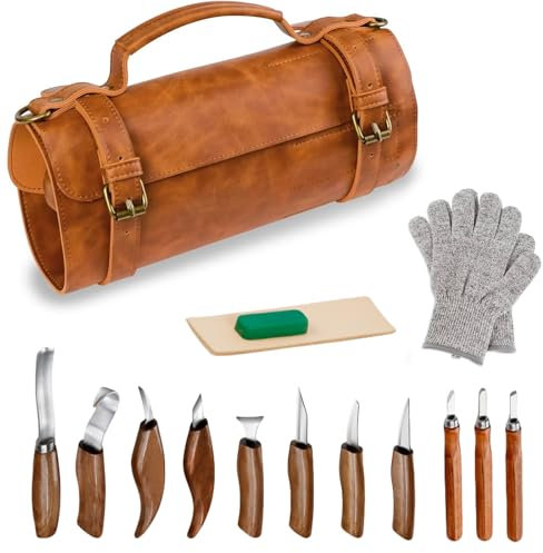 AUORUSI 15 in 1 Kit Intaglio Legno professionale, Set di Utensili per Intaglio Legno,Guanti Anti-Taglio