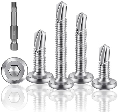 120 stycken självgängande skruvar 410 rostfritt stål 5,5 x 38 mm plåtskruvar platt huvud sexkantsskruvar borrskruvar rostfritt stål med insexkantsborr fasadskruvar metallskruvar
