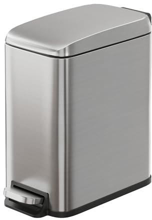 WLIVE Mülleimer Edelstahl, Treteimer mit Deckel, 5L kleiner Tretmülleimer Abfalleimer für Bad, Küche, Büro, geruchsdicht, leise Soft Close Funktion, herausnehmbarer Inneneimer, Silber