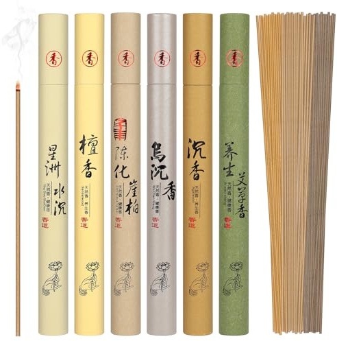 AUAUY Paquete Varillas de Incienso, Varillas Incienso Natural, 6 Aromas Únicos para SPA, Yoga, Meditación, Alivia la Ansiedad y la Fatiga, Mejora Concentración