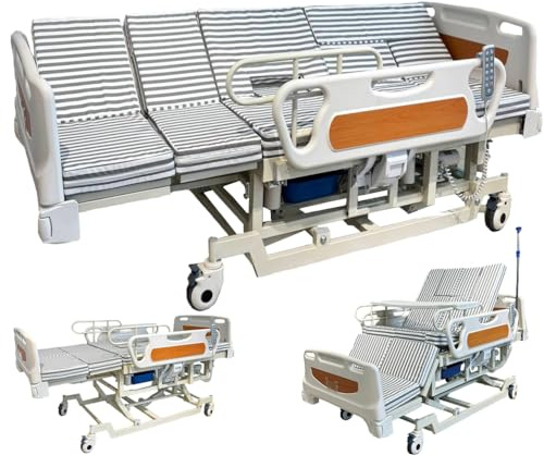 AEXET 10-i-1-funktion elektrisk lateral lutande medicinsk säng med justerbar höjd, sjukhussäng med madrass, tysta hjul, upp till 299 kg (211 x 90 x 50-76 cm)