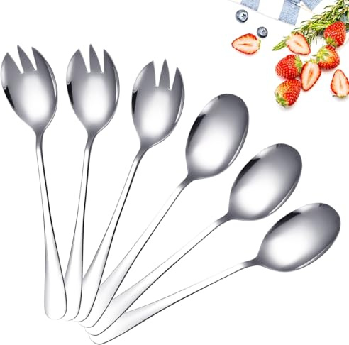 VGECEE Salatbesteck Edelstahl, 3 Salatgabeln + 3 Salatlöffel Vorlegebesteck Servierlöffel Edelstahl Vorlegelöffel 20CM Salat Server Set Multifunktion Löffel und Gabel für Restaurant, Haus, Picknick