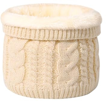 LUFFLOK Winter Fleece Lined Neck Warmer, White Snood for Women and Men, Thermal Double Layer Windproof Scarf, Thermal Lined Infinity Knitted Ladies Snood Scarf for Skiing Cycling & Outdoor