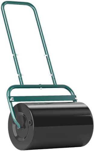 Outsunny Rullo per prato Rullo da giardino riempibile con acqua o sabbia, larghezza 50 cm manuale con impugnatura a U, capacità 38 litri, per prato in acciaio, agricolo per giardino
