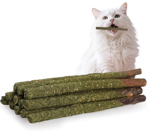 GeeRic Cataire Bâtons pour Chats, Lot de 12 Bâtonnets Silvervine d'herbe à Chat Naturelle, Matatabi pour Antistress, Stick Jouets à Mâcher pour Le Nettoyage des Dents des Chats